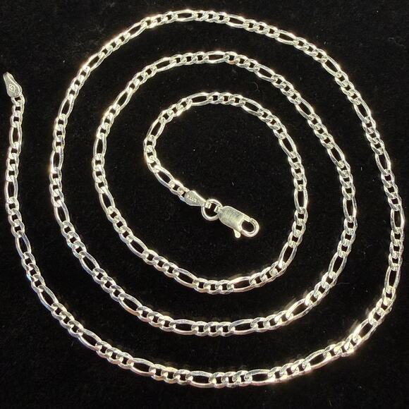 Unbranded Jewelry - Solid 925 Italian Sterling Silver Figaro Chain Necklace 24" Long 3mm Wide
